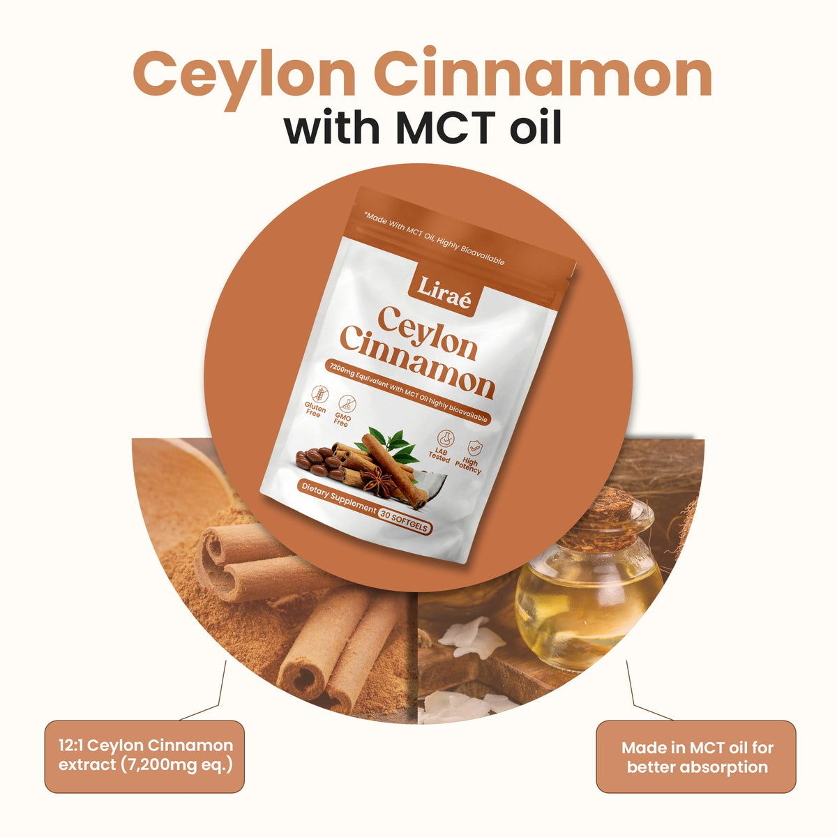 Ceylon Cinnamon 7200mg Equivalent with MCT Oil