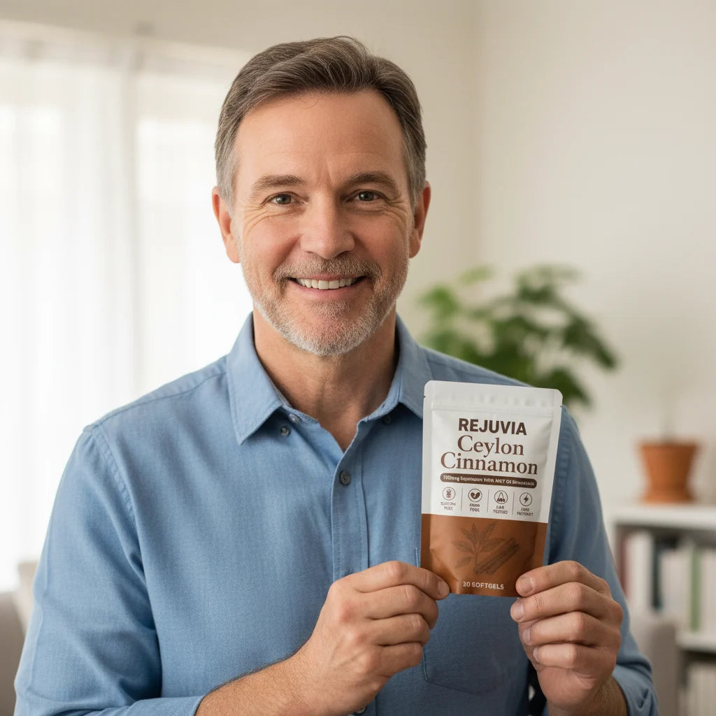 David K. holding Rejuvia Ceylon Cinnamon