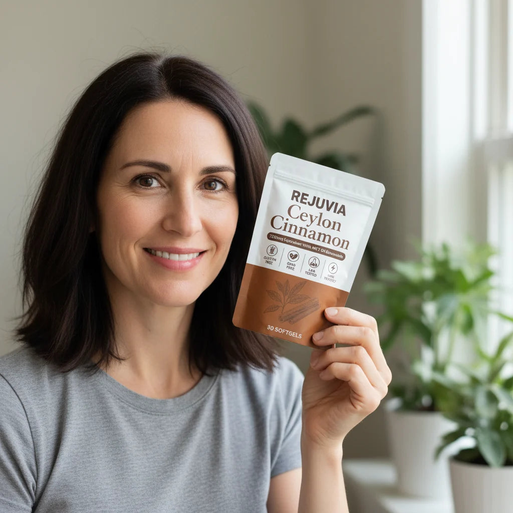 Jennifer L. holding Rejuvia Ceylon Cinnamon